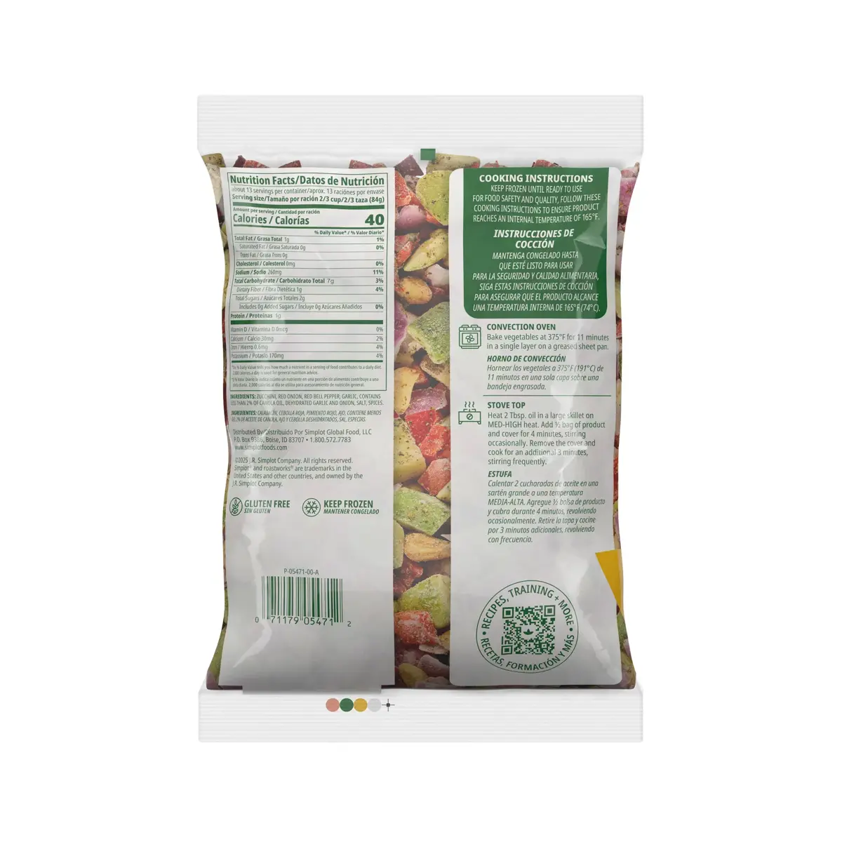 Simplot RoastWorks® Flame-Roasted Rustic Italian Vegetable Blend, Back Innerpack