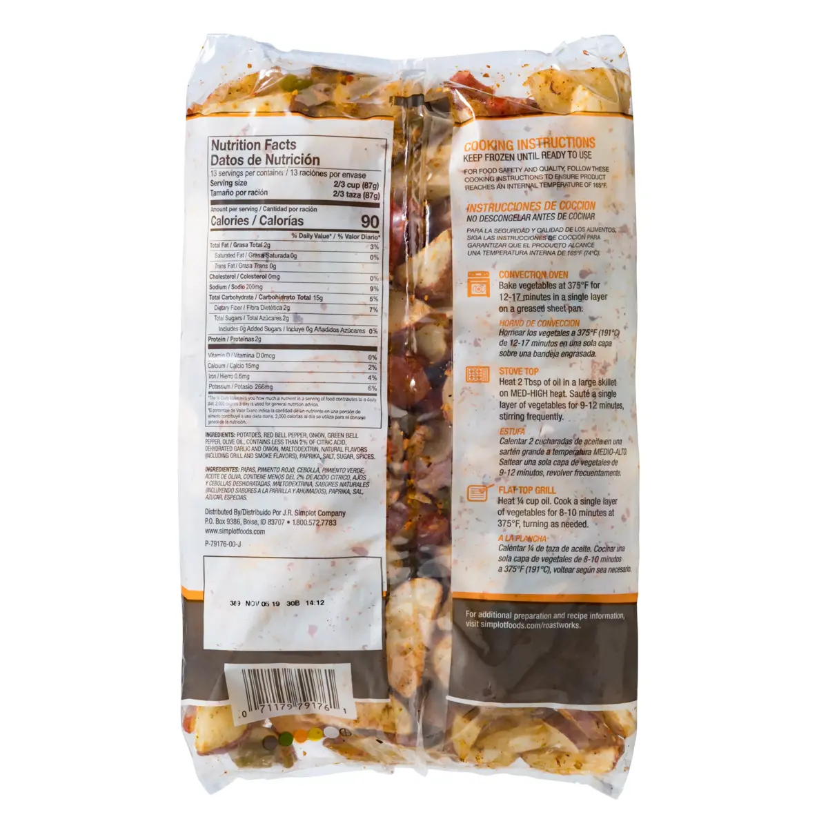 Simplot RoastWorks® Roasted Redskin Potato and Vegetable Blend, Back Innerpack
