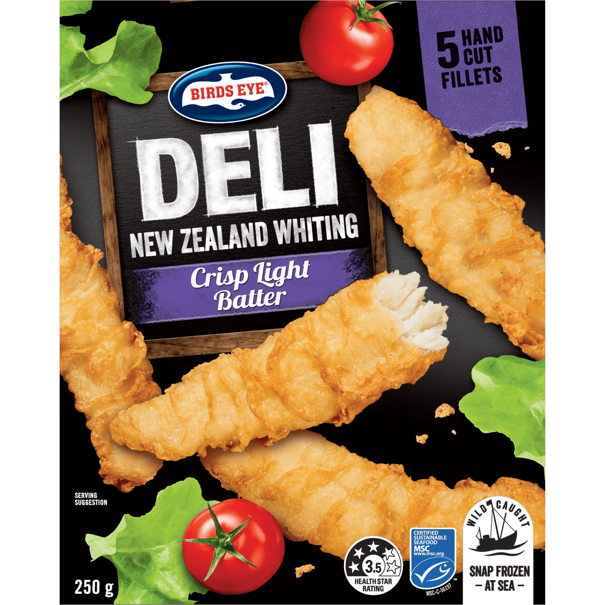 Birds Eye Deli New Zealand Whiting Crisp Light Batter 250 Grams Boxed