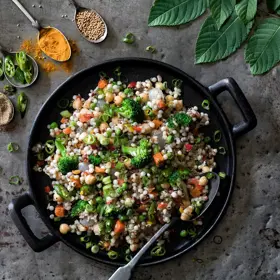 Simplot Good Grains™ Cuscús, quinoa roja y combinación de verduras, En uso