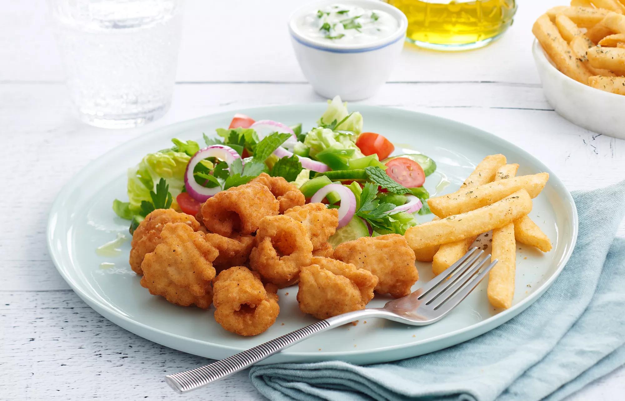 Salt & Pepper Squid With Greek Style Salad Simplot Foodservice