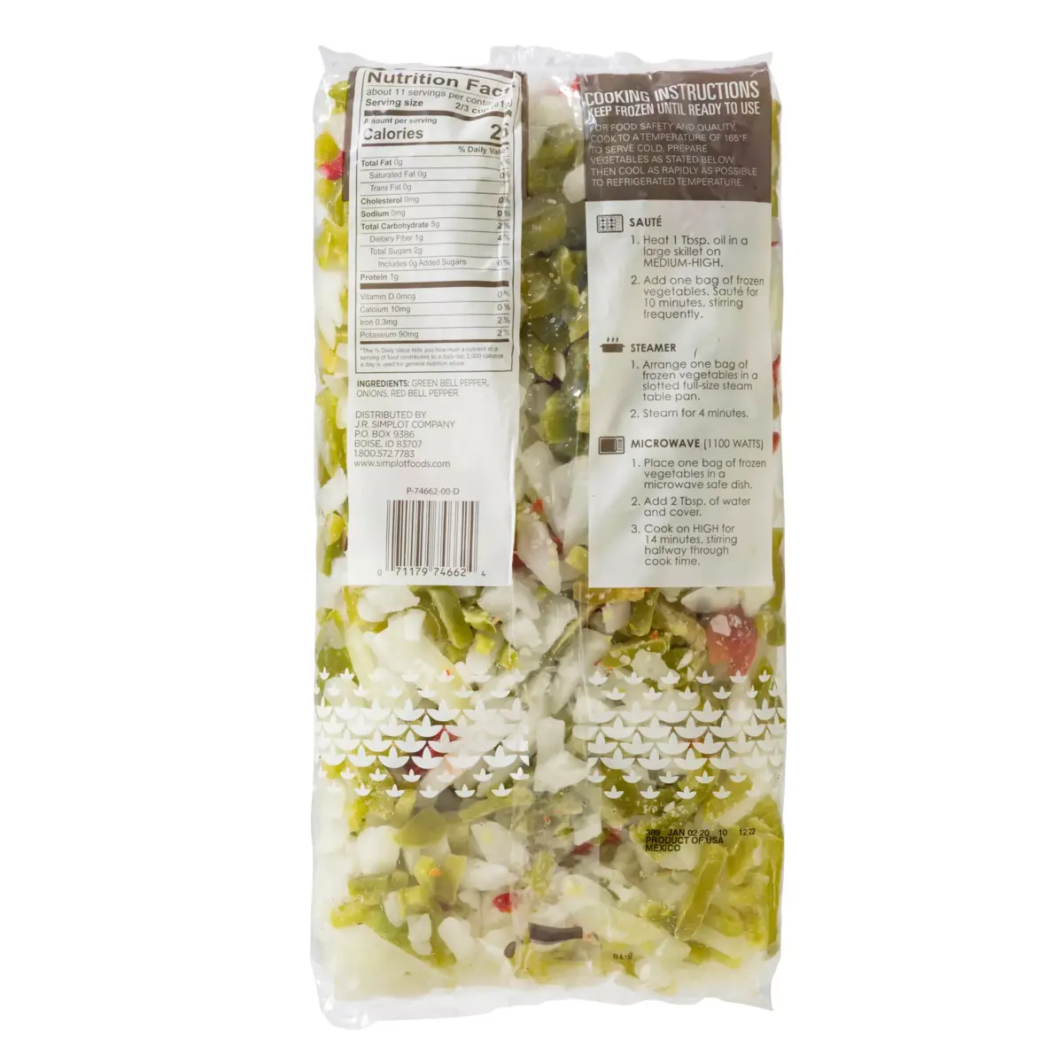 Simplot Simple Goodness™ Combinación de pimientos y cebolla para fajitas, Reverso del paquete