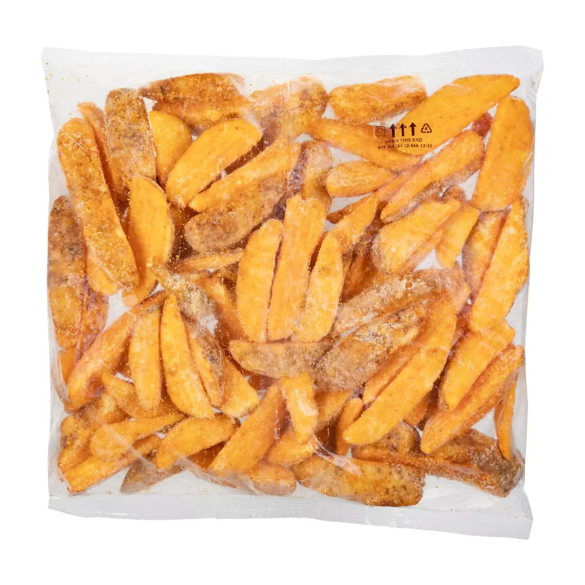 Simplot SeasonedCRISP® Delivery+® Gajos de papa de corte ondulado en 6 partes con cáscara y sazonadas, Reverso del paquete