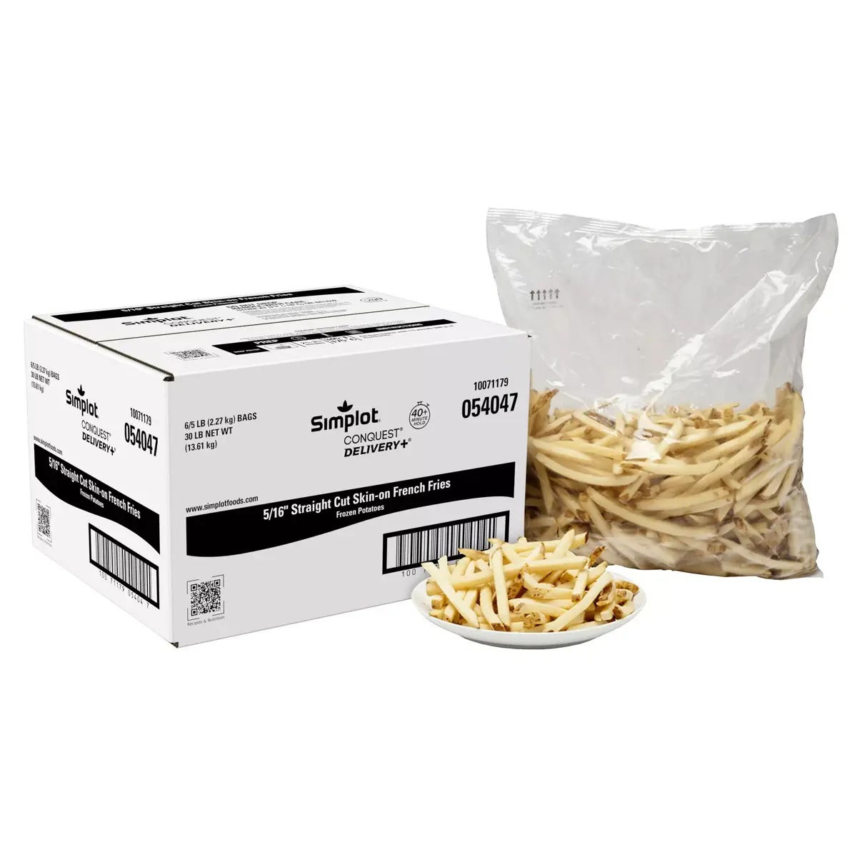 Simplot Conquest® Delivery+® Clear Coated Straight Cut Fries, Skin On, Styled