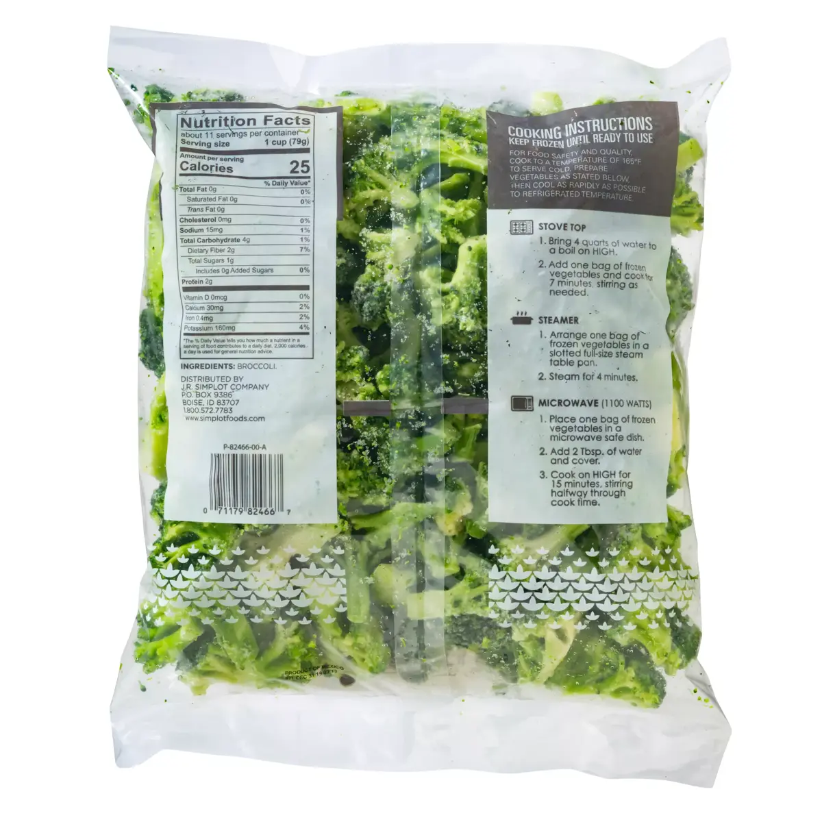 Simplot Simple Goodness™ Broccoli Florets, IQF, Back Innerpack