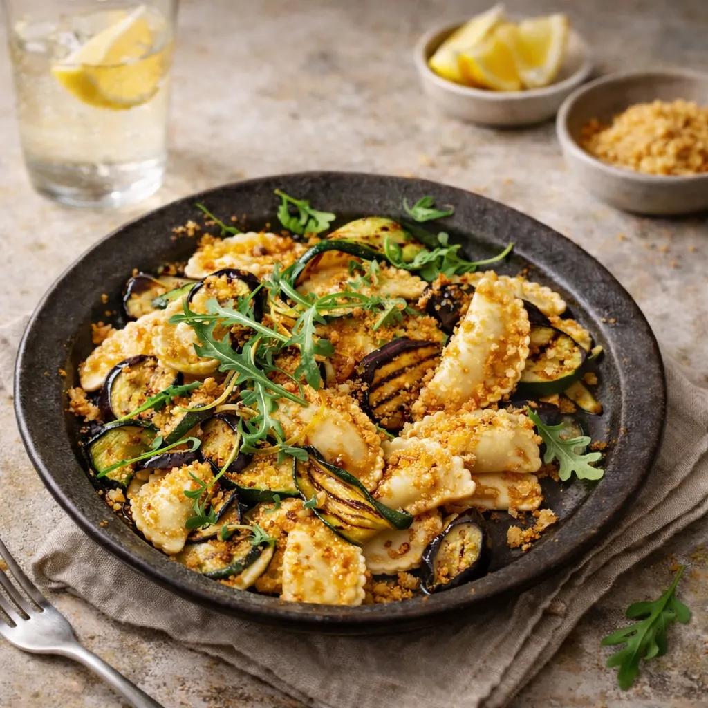 Agnolotti with Char-Grilled Veg & Lemon Crumb