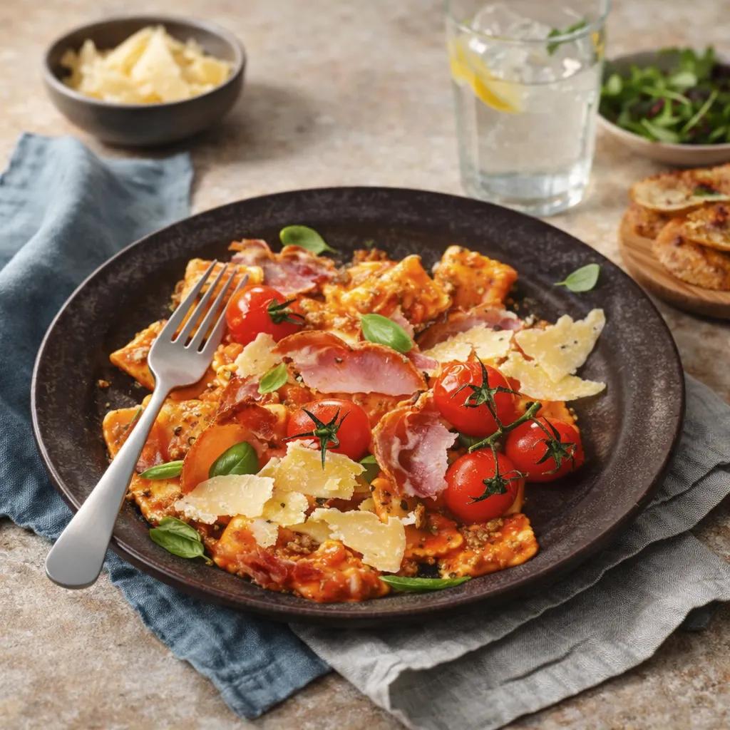 Beef Ravioli with Pancetta & Cherry Tomatoes