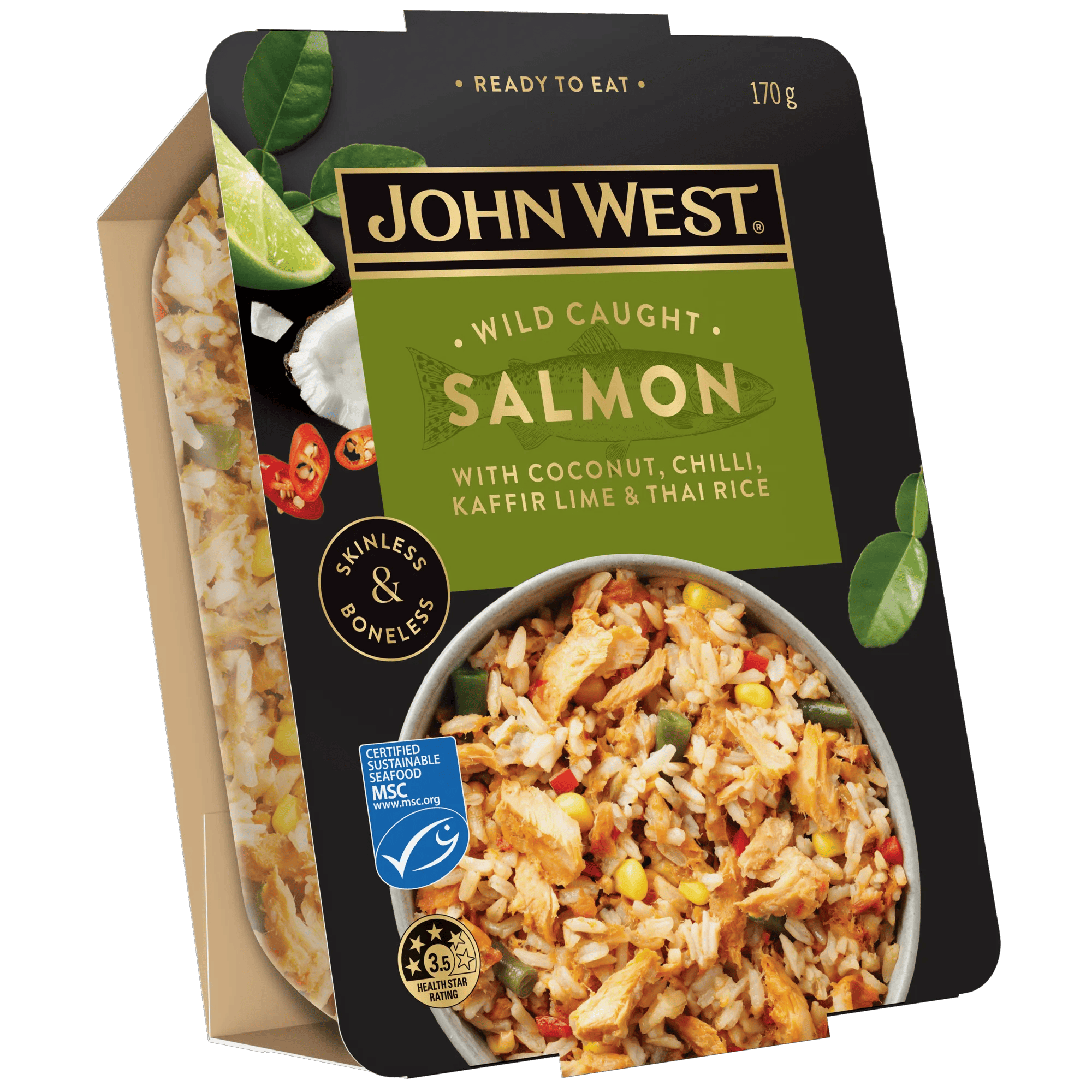 John West Salmon Bowl with Coconut Lime Chilli and Rice 170g, Tub