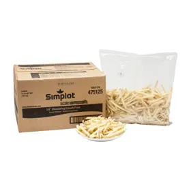 Simplot Megacrunch® Fries Papas a la francesa corte delgado con cobertura, con cáscara, Estilo