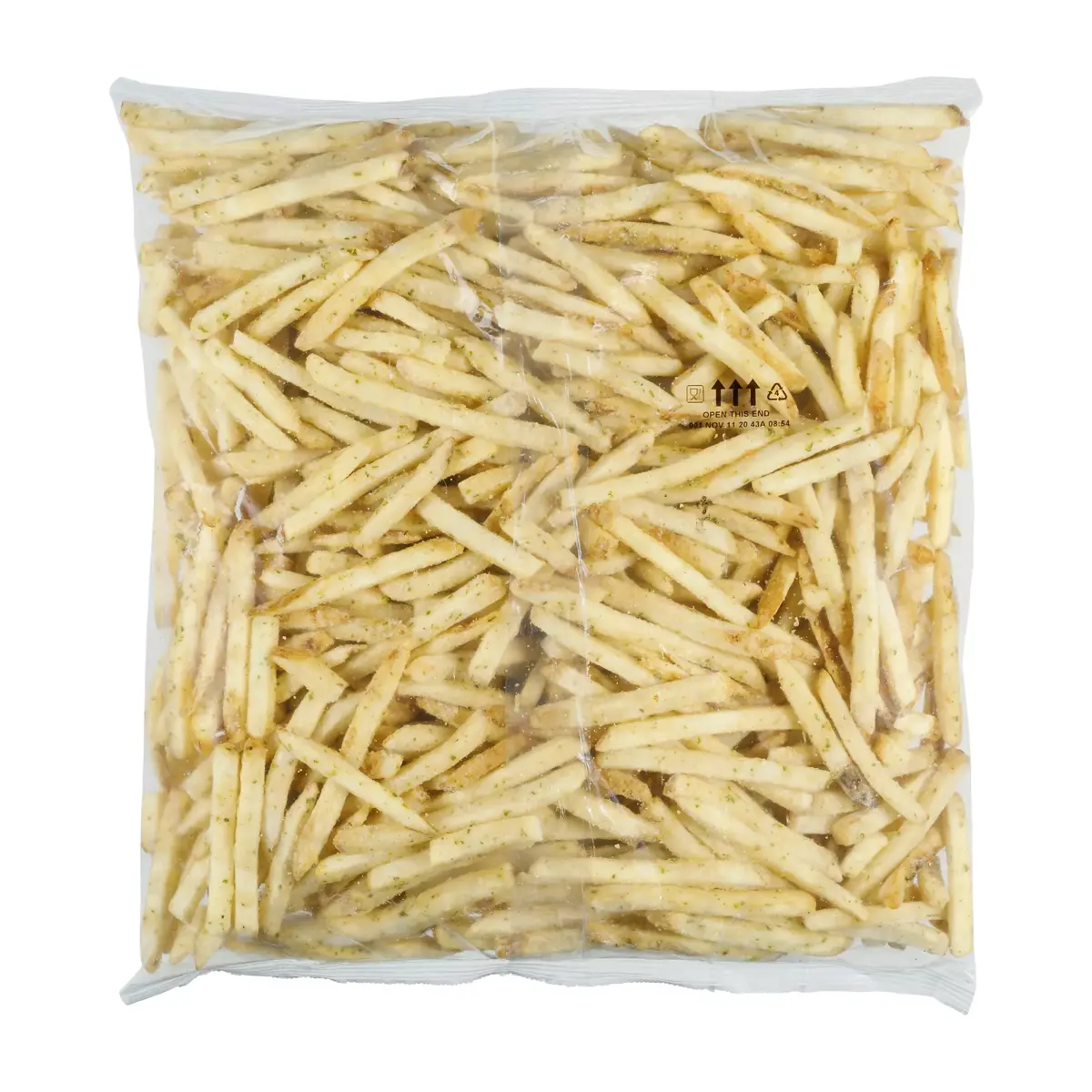 Simplot SeasonedCRISP® Fries Papas a la francesa corte recto con crema agria y cebollines, con cáscara, Reverso del paquete