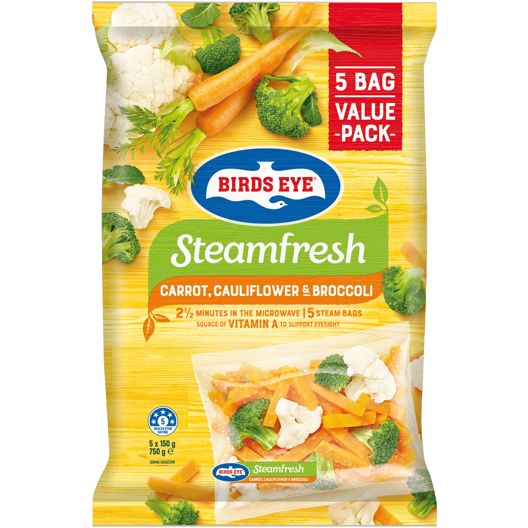 Birds Eye Steam fresh Carrot Cauliflower & Broccoli 750g Bagged