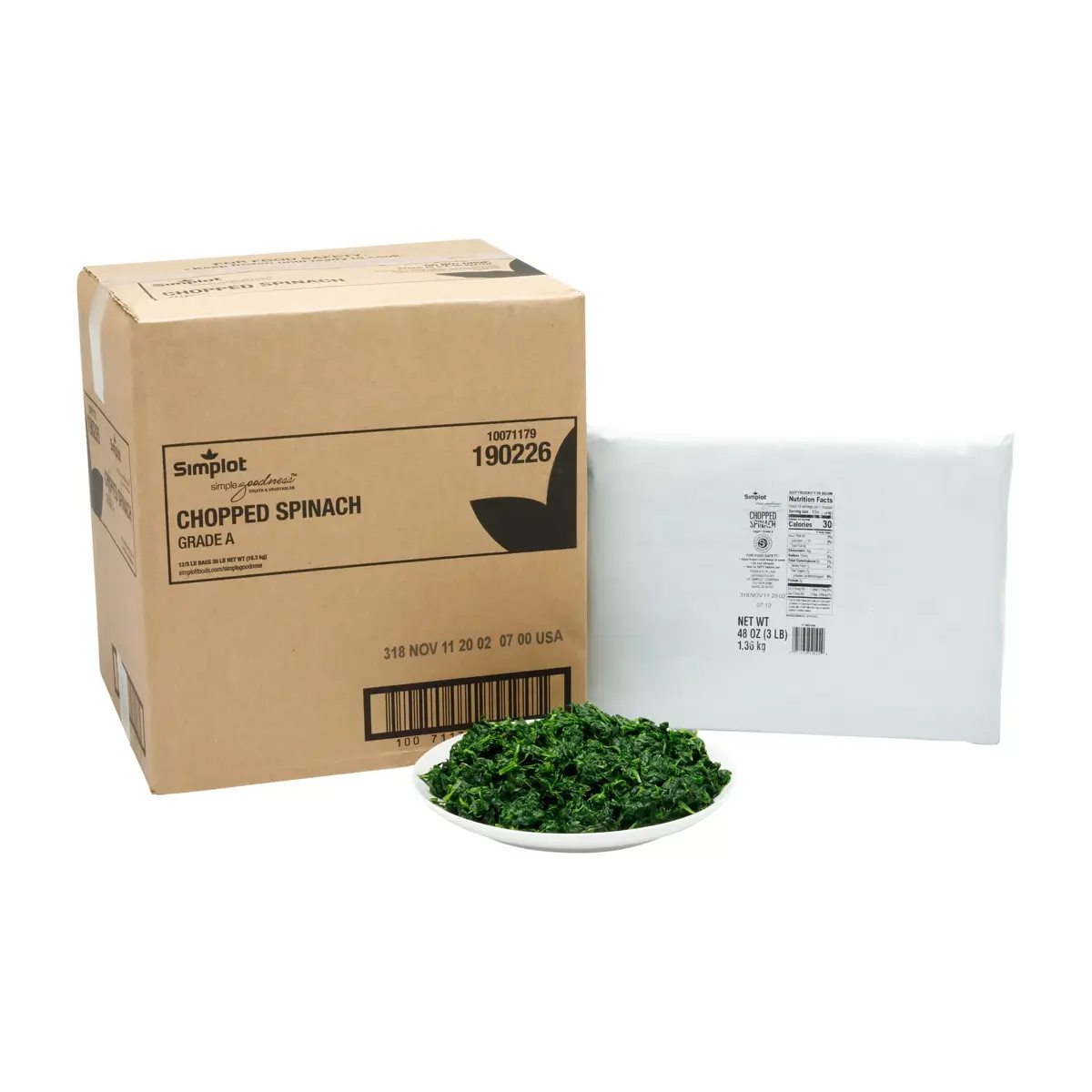 Simplot Simple Goodness™ Chopped Spinach, Wet Pack, Styled