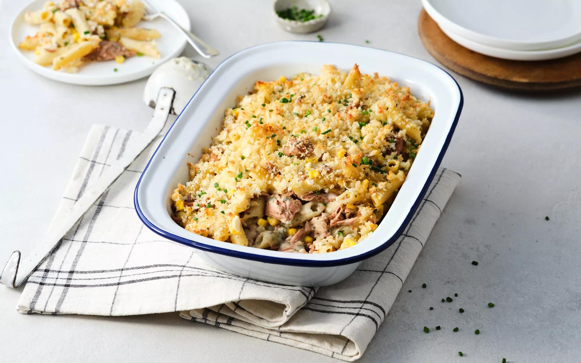 Crunchy Topped Tuna & Corn Pasta Bake