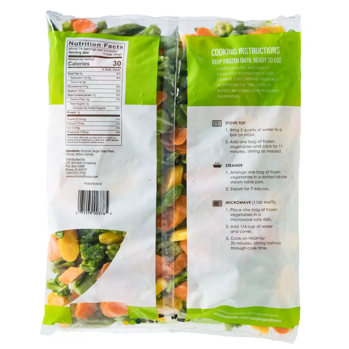 Simplot Simple Goodness™ Sonoma Vegetable Blend, Back Innerpack