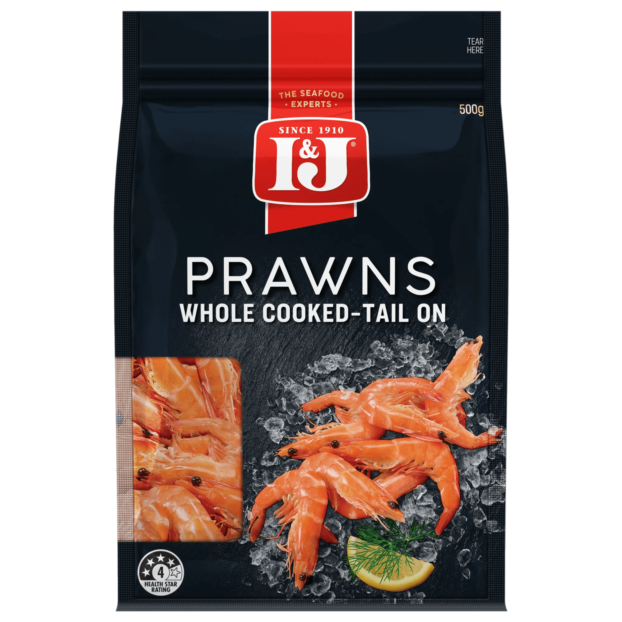 I and J Whole Cooked Prawns 500g, Bag