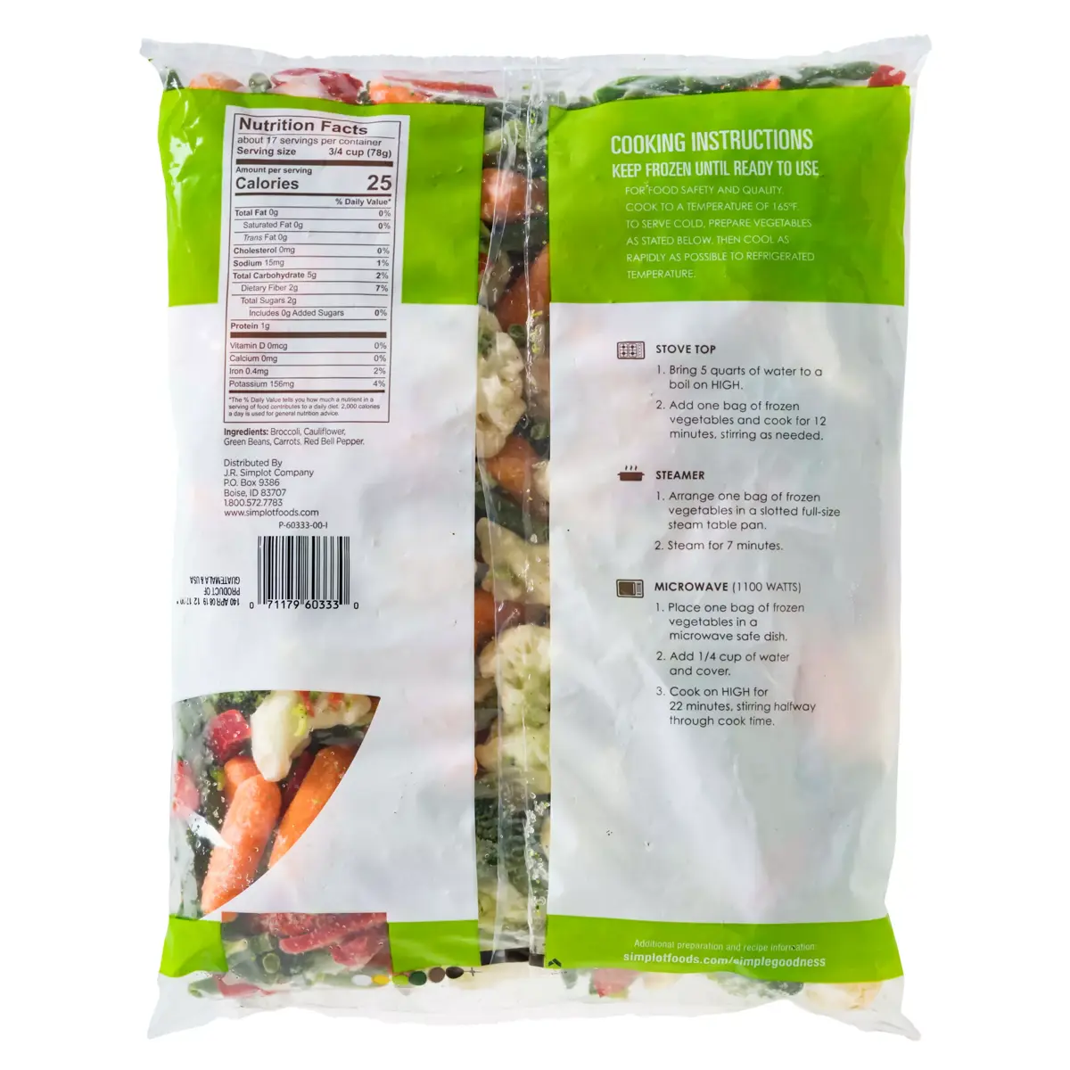 Simplot Simple Goodness™ Antigua Vegetable Blend, Back Innerpack