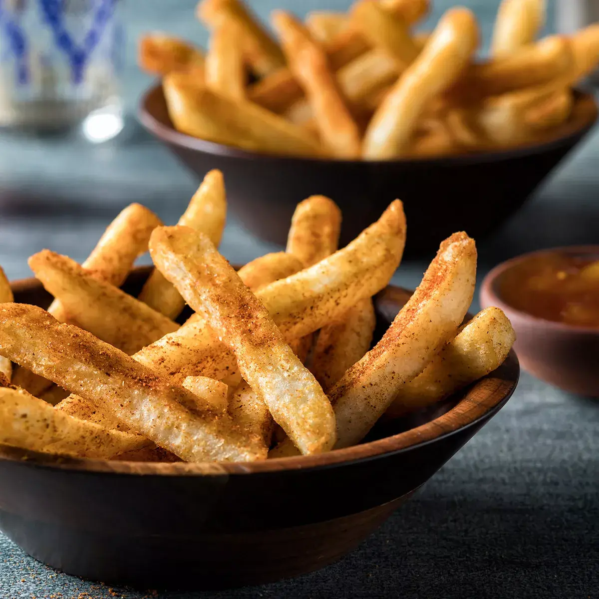 Simplot Select Recipe® Fries Sea Salt Straight Cut Fries, Skin On, In Use