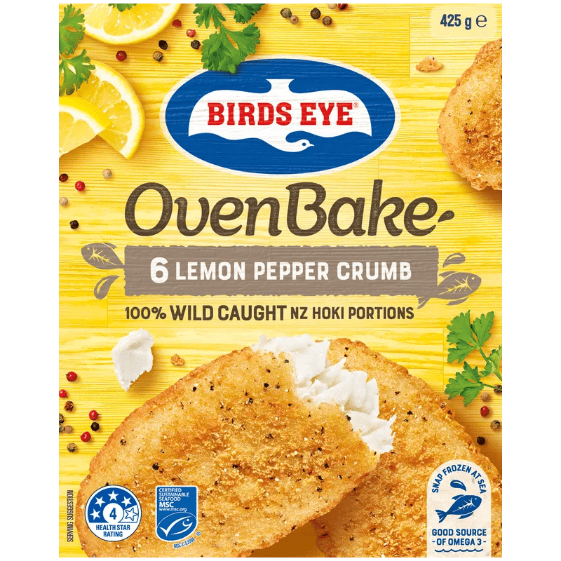 Birds Eye Oven Bake Lemon Pepper Crumb Hoki 425 Grams Boxed