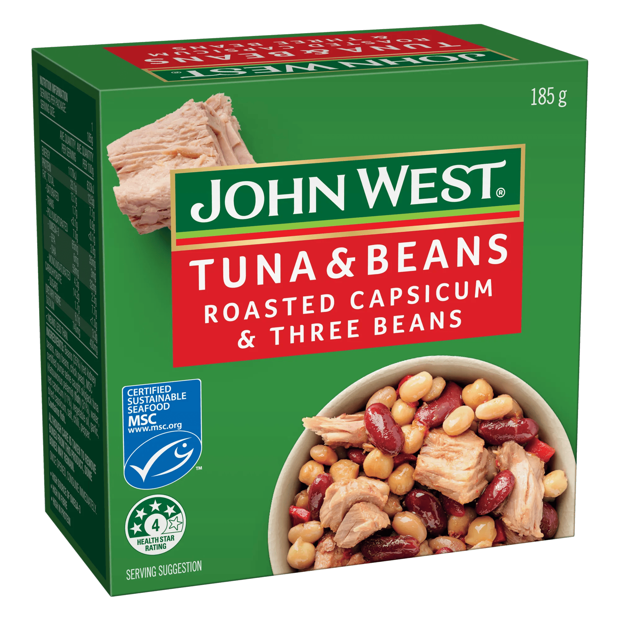 John West Tuna and Beans Roasted Capsicum and Three Beans 185g, Box