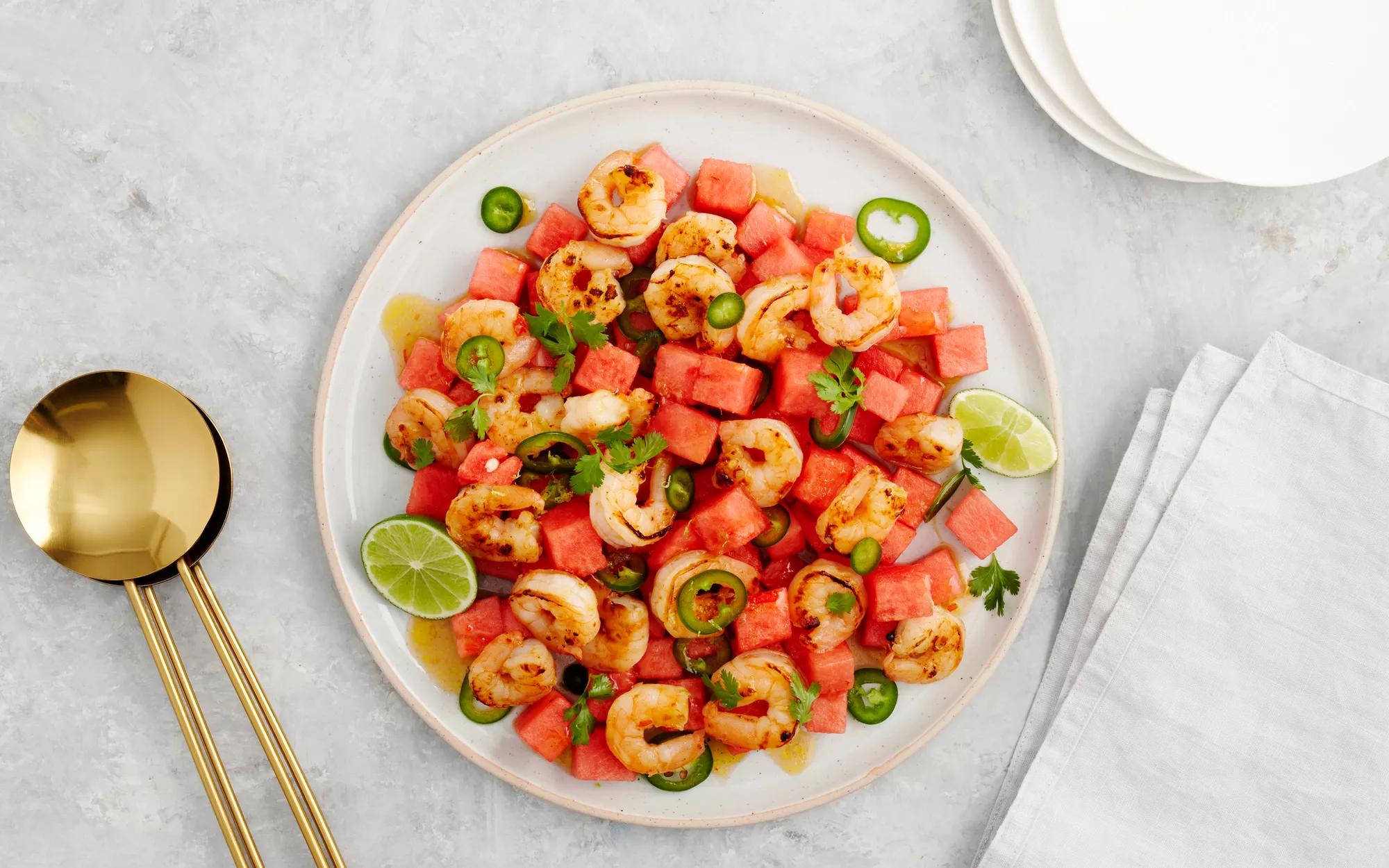 Jalapeno, Lime, Prawn and Watermelon Salad