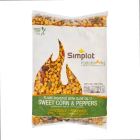 Simplot RoastWorks® Combinación de maíz dulce rostizado a la llama y pimientos RTE, Frente del paquete