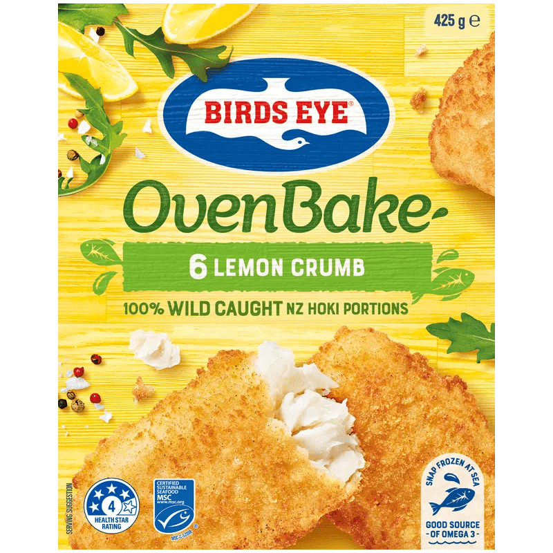 Birds Eye Oven Bake Lemon Crumb Hoki 425 Grams Boxed