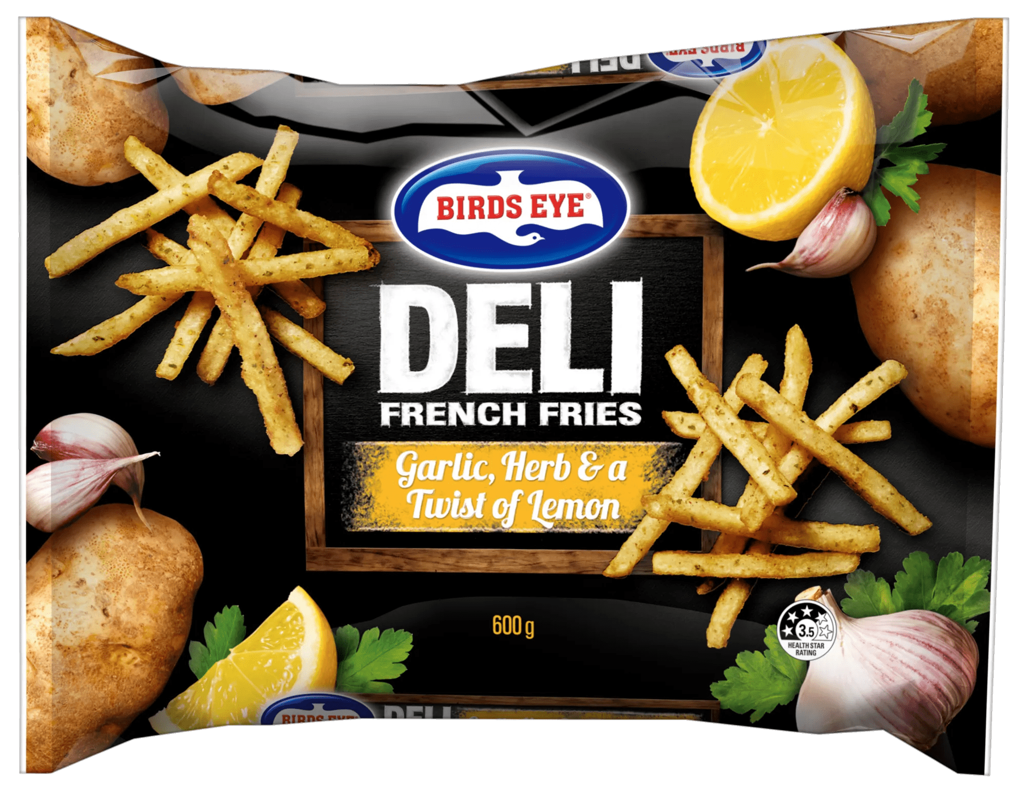 Birds Eye Deli French Fries Garlic Herb and a Twist of Lemon 600 Grams Bagged
