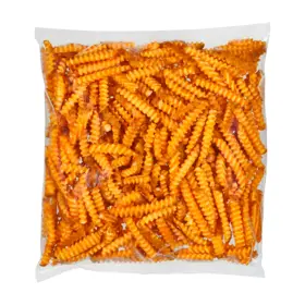 Simplot SeasonedCRISP Delivery+® 짭조름한 반죽을 입힌 딥 V 크링클컷 감자튀김 (skin on), Front Innerpack
