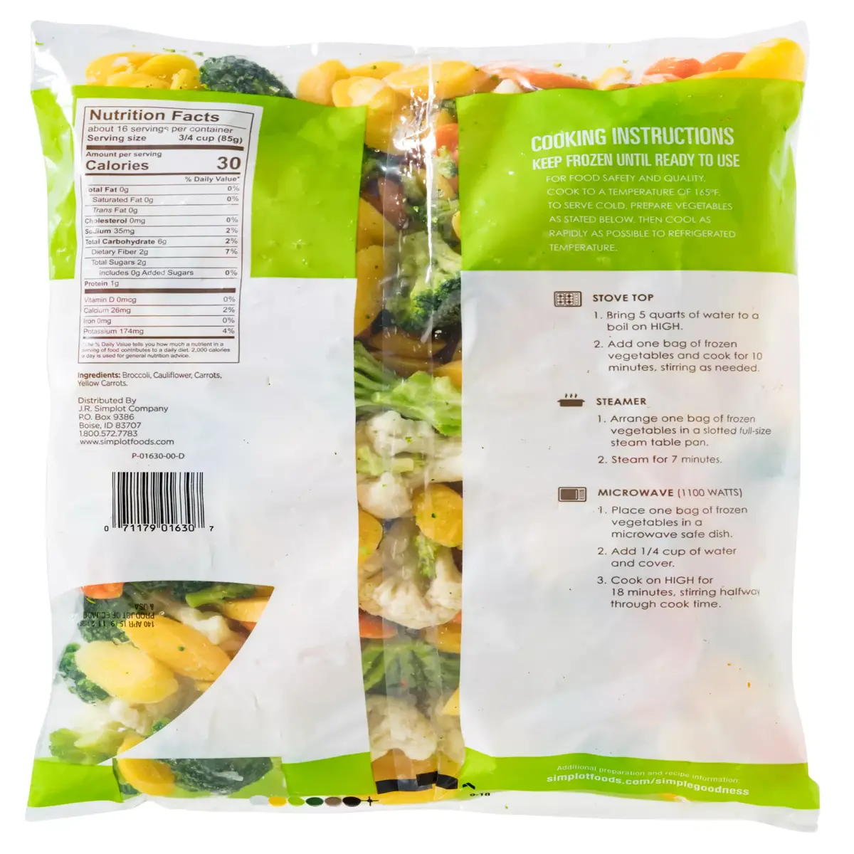 Simplot Simple Goodness™ Monterey Vegetable Blend, Back Innerpack