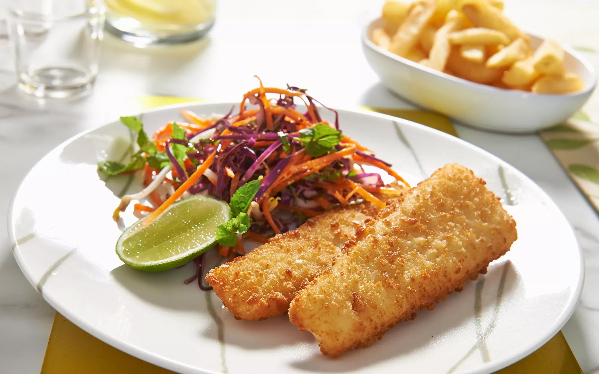 Lemon Crumbed Fish With Salad