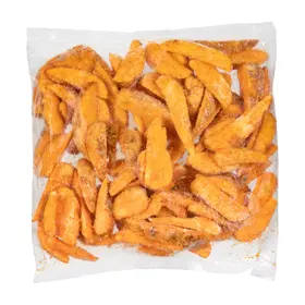 Simplot SeasonedCRISP® Delivery+® Savory Battered 8 Cut Crinkle Cut Wedges, Skin On, Front Innerpack