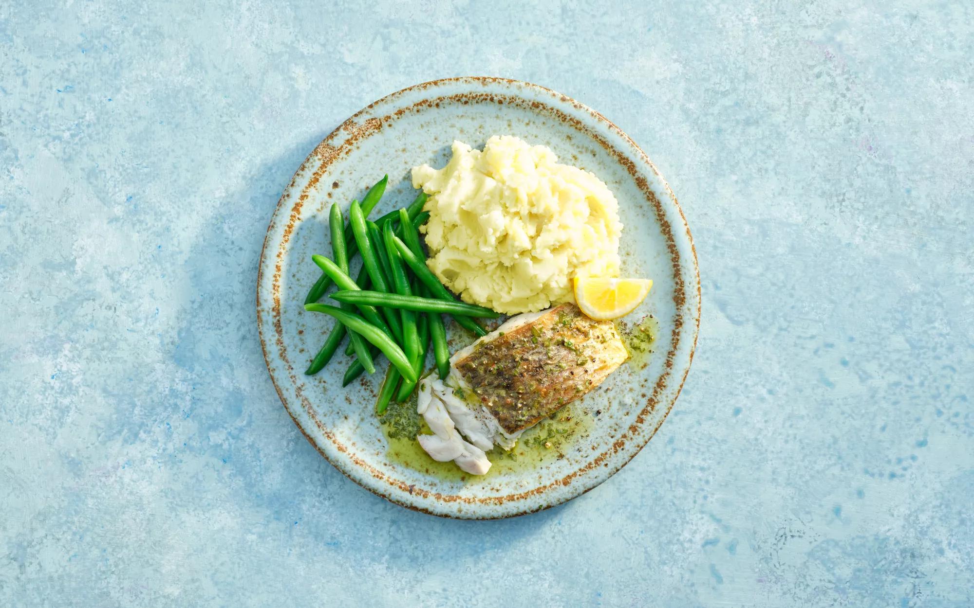 Barra with Baby Beans and Mash