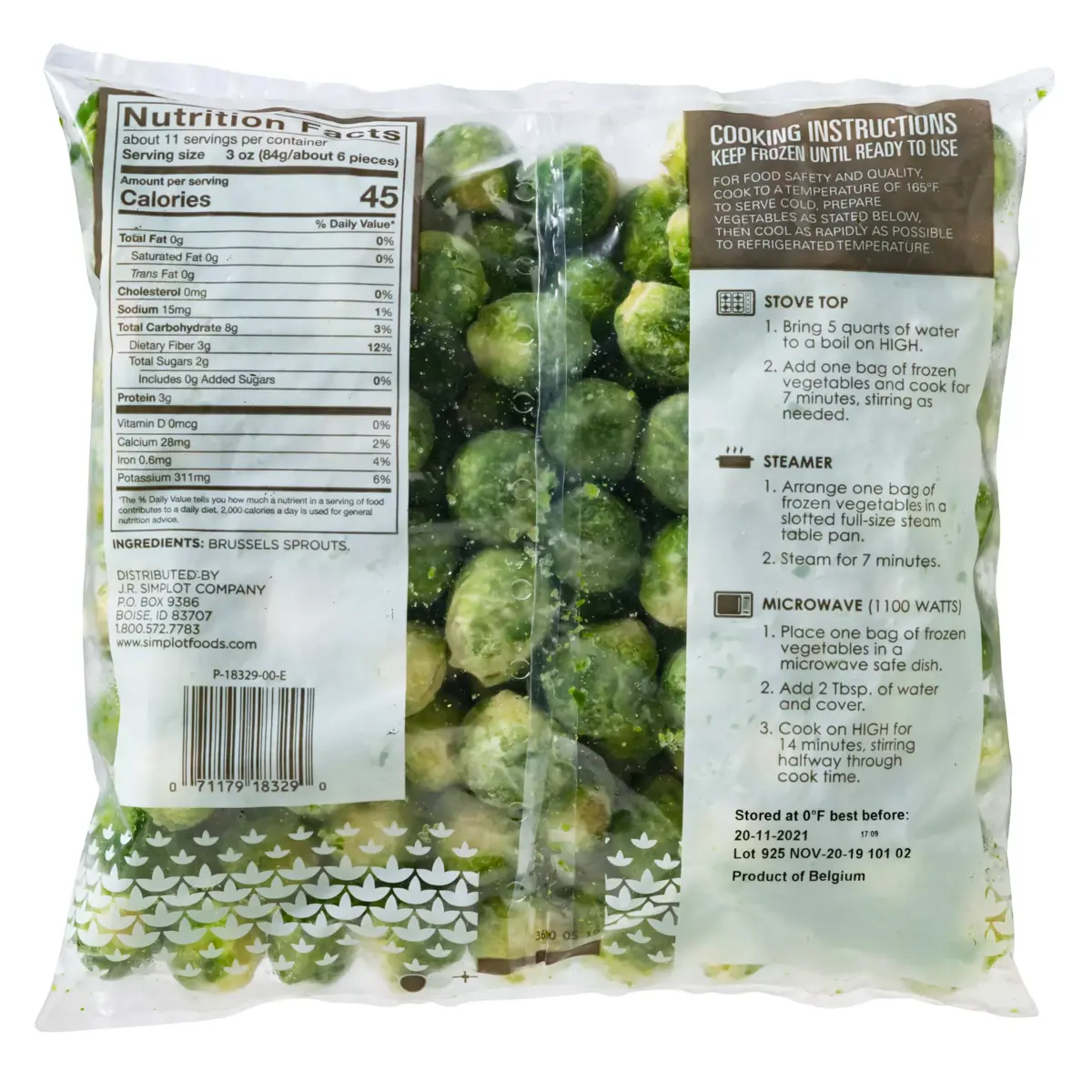Simplot Simple Goodness™ Brussels Sprouts, Back Innerpack