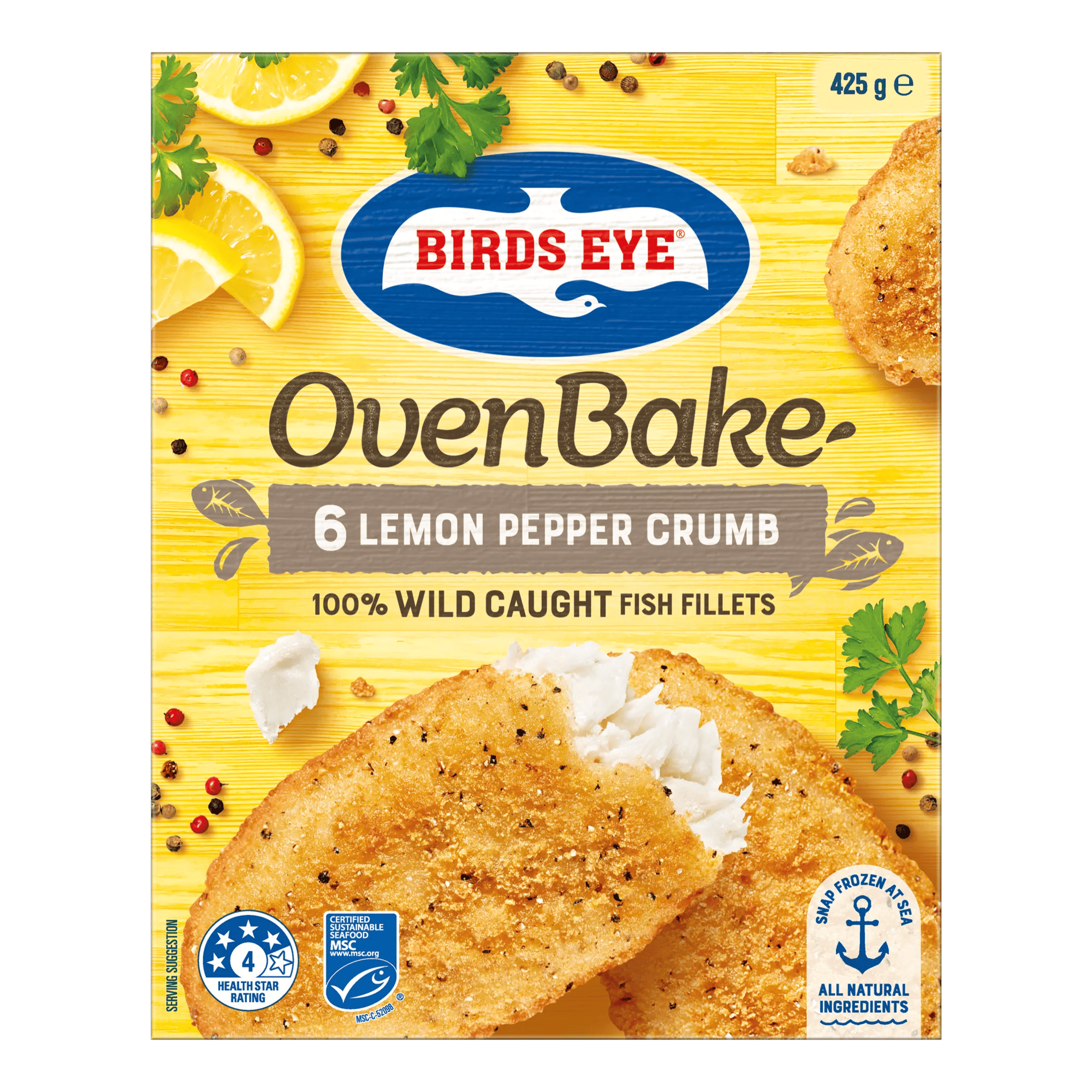 Birds Eye Oven Bake Lemon Pepper Fish Fillet 425 grams boxed