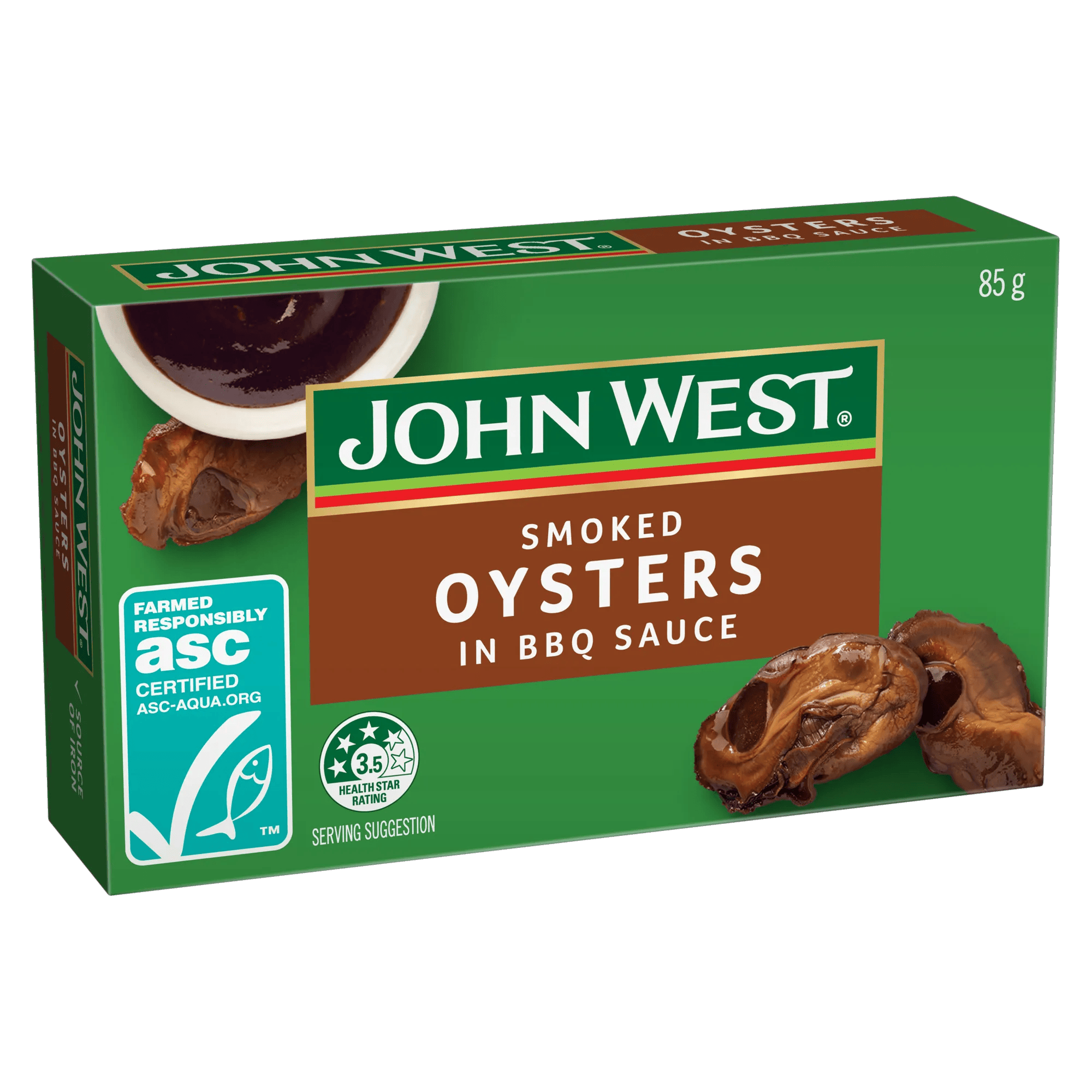 John West Smoked Oysters in BBQ Sauce 85g, Box
