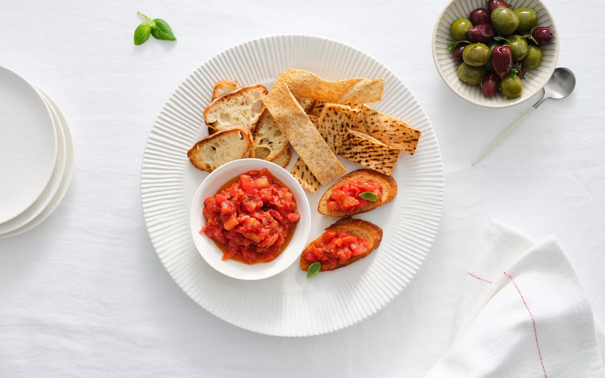 Tomato, Red Onion and Basil Dip with Tortilla Chips