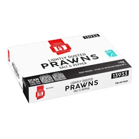 I&J® Lightly Dusted Salt & Pepper Tail On Prawns, Front Innerpack