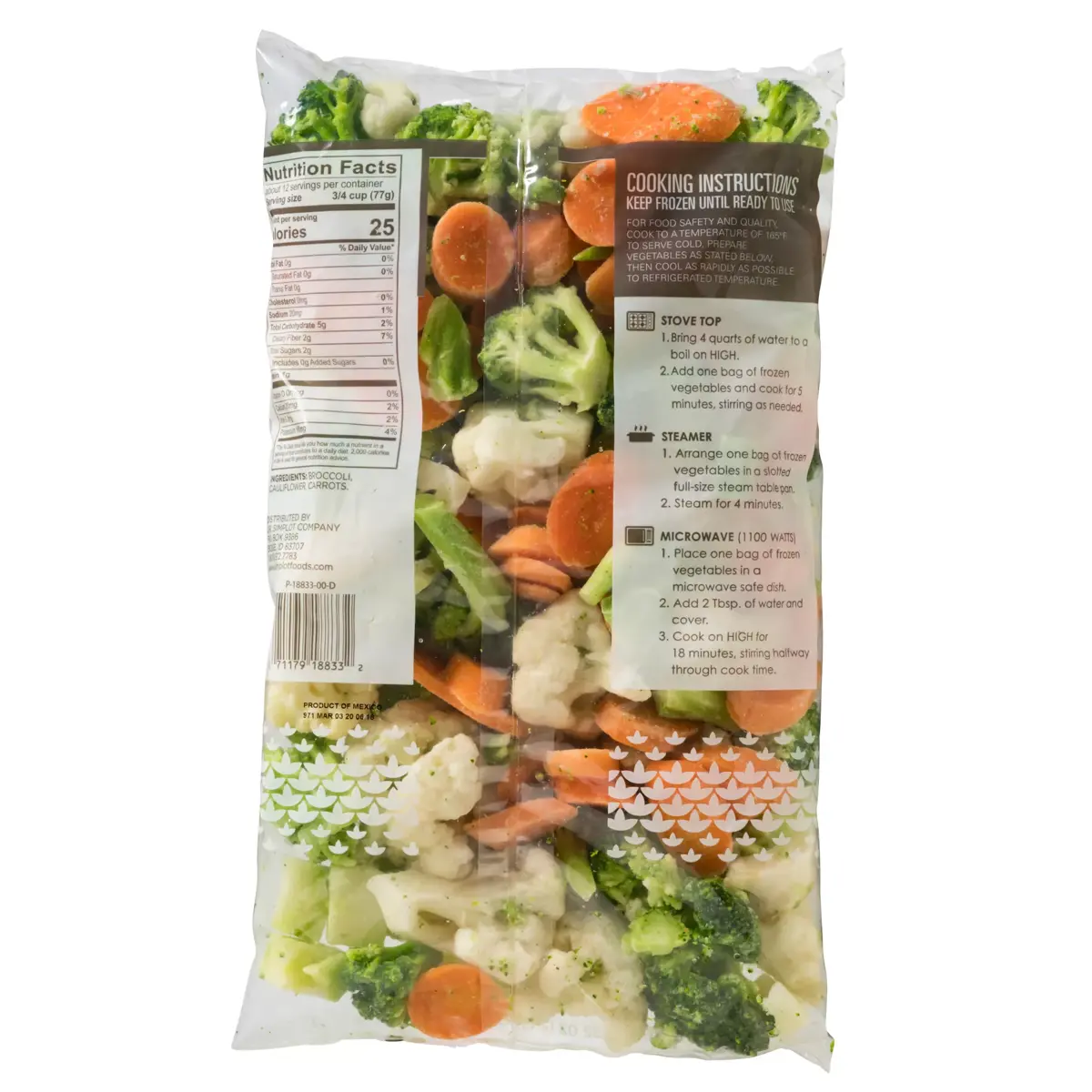 Simplot Simple Goodness™ California Vegetable Blend, Back Innerpack