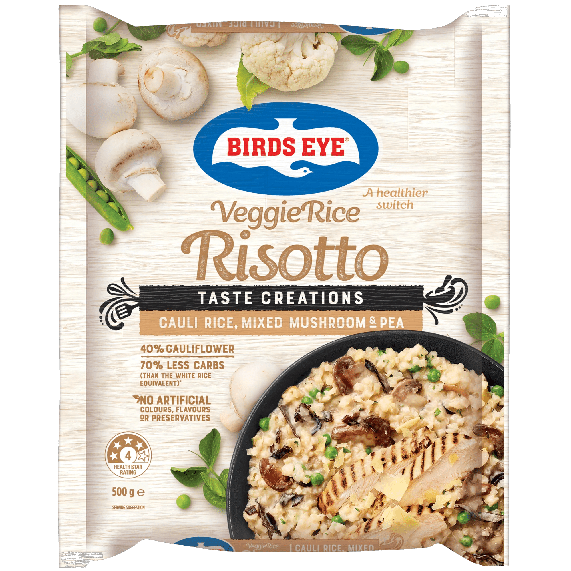 Birds Eye Veggie Rice Cauli Rice, Mixed Mushroom & Pea Risotto 12 x 500g
