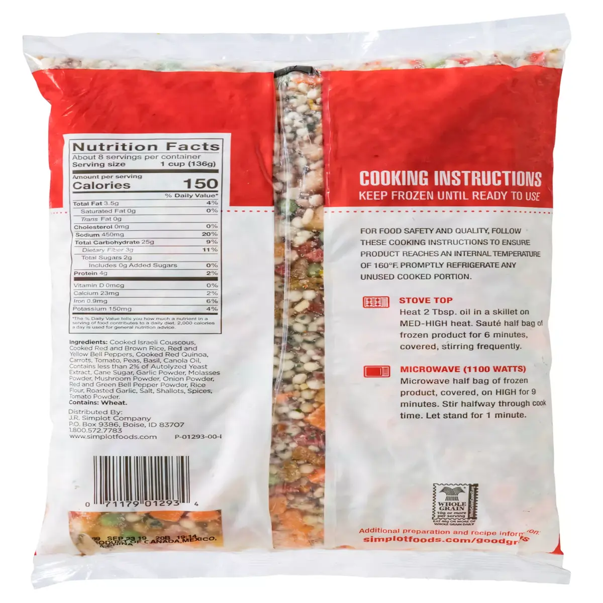 Simplot Good Grains™ Couscous, Red Quinoa and Vegetable Blend, Back Innerpack