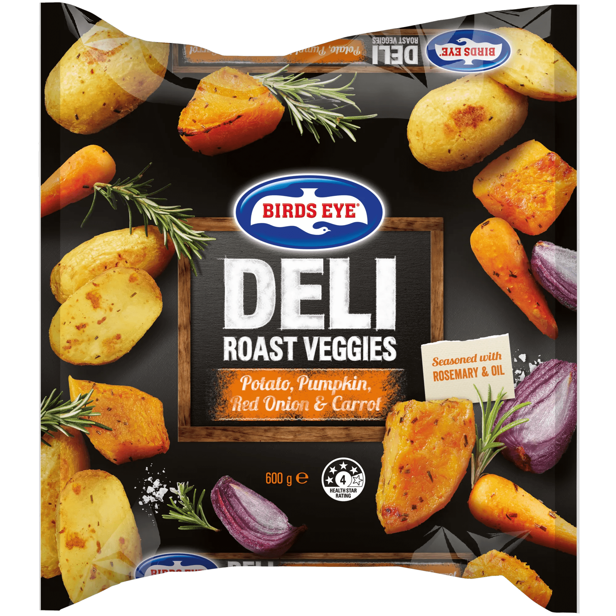 Birds Eye Deli Roast Veggies Potato Pumpkin Red Onion & Carrots with Rosemary and Oil 600g Bagged
