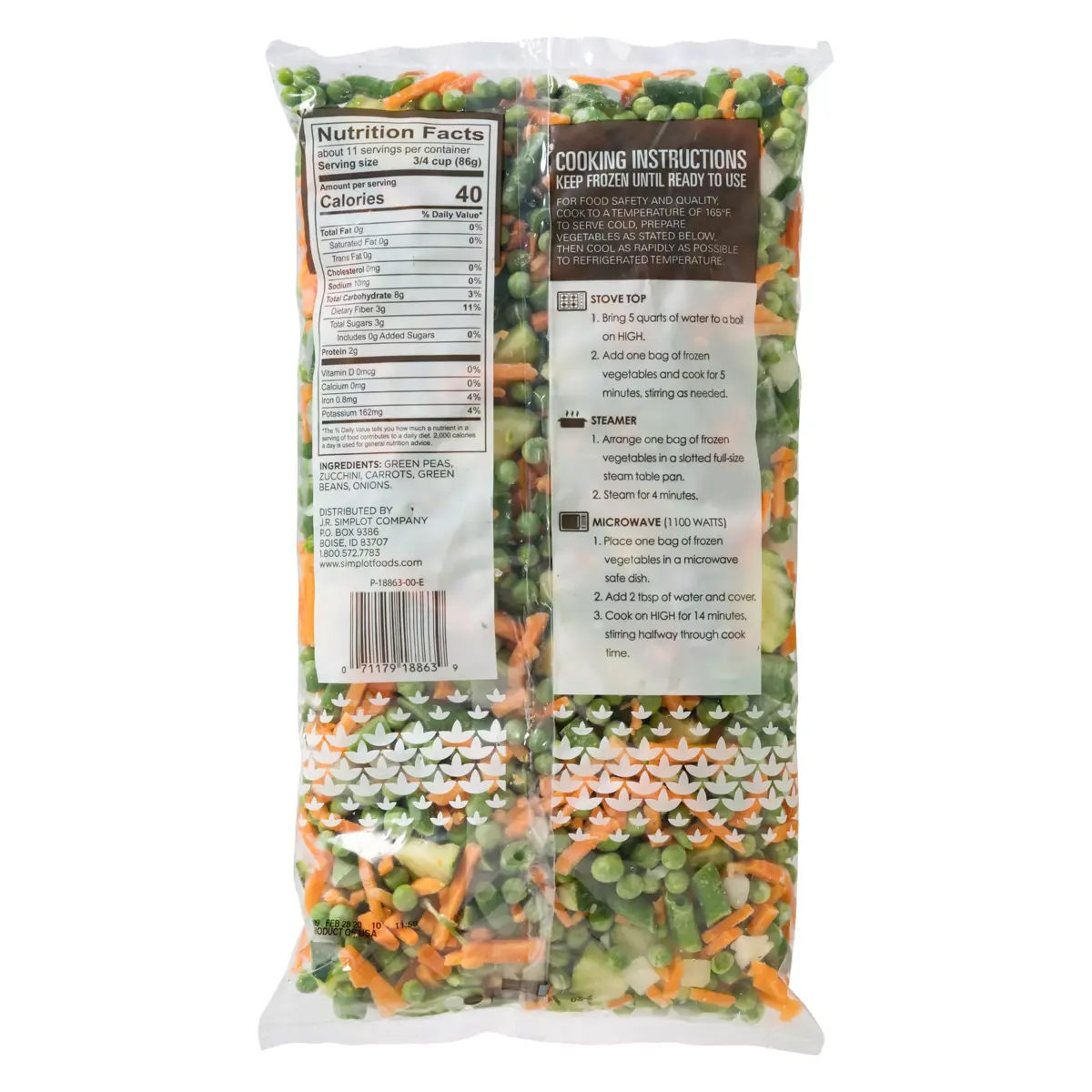 Simplot Simple Goodness™ Combinación de verduras escandinavas, Reverso del paquete