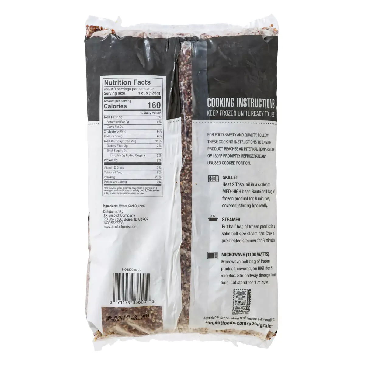 Simplot Good Grains™ Quinoa roja, Reverso del paquete