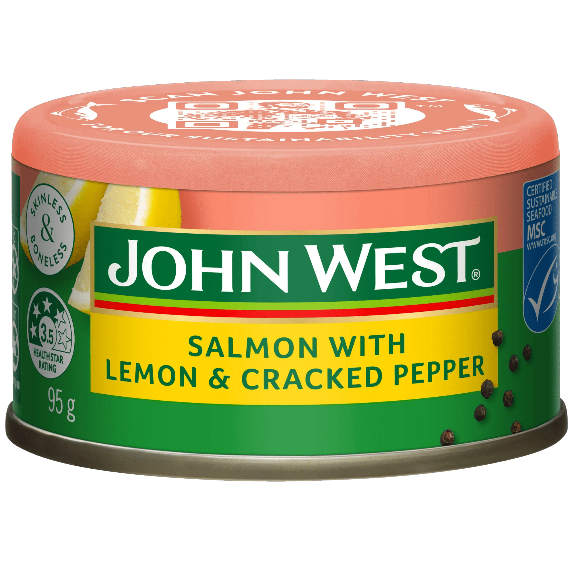 John West Salmon Lemon Cracked Pepper 95g, Can