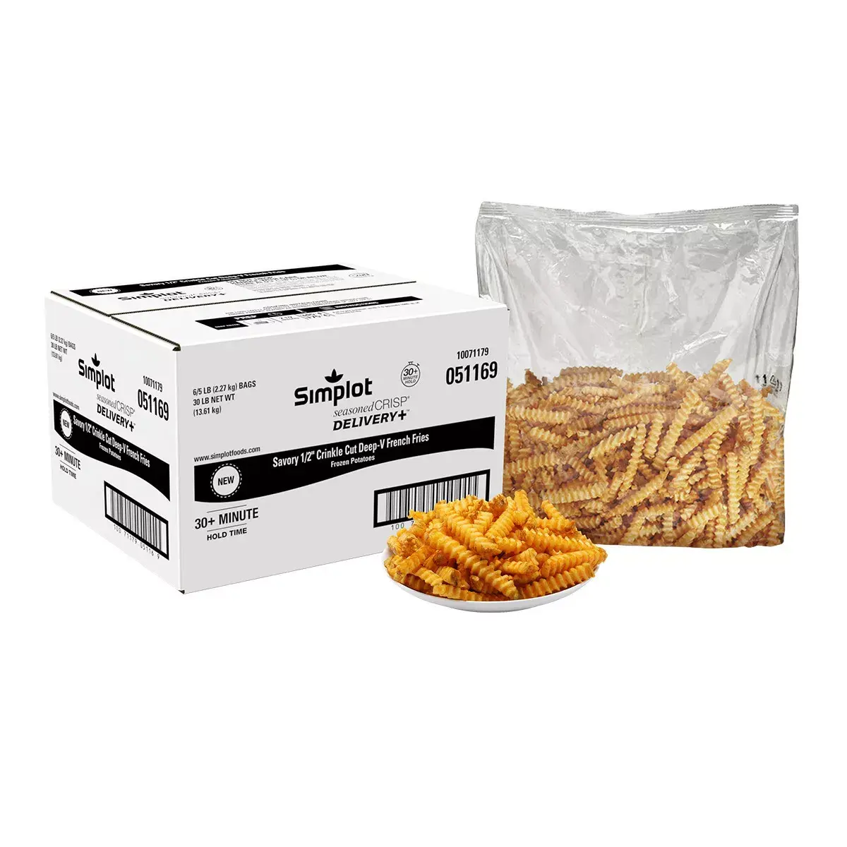 Simplot SeasonedCRISP® Delivery+® Savory Battered Deep V Crinkle Cut Fries, Skin On, Styled