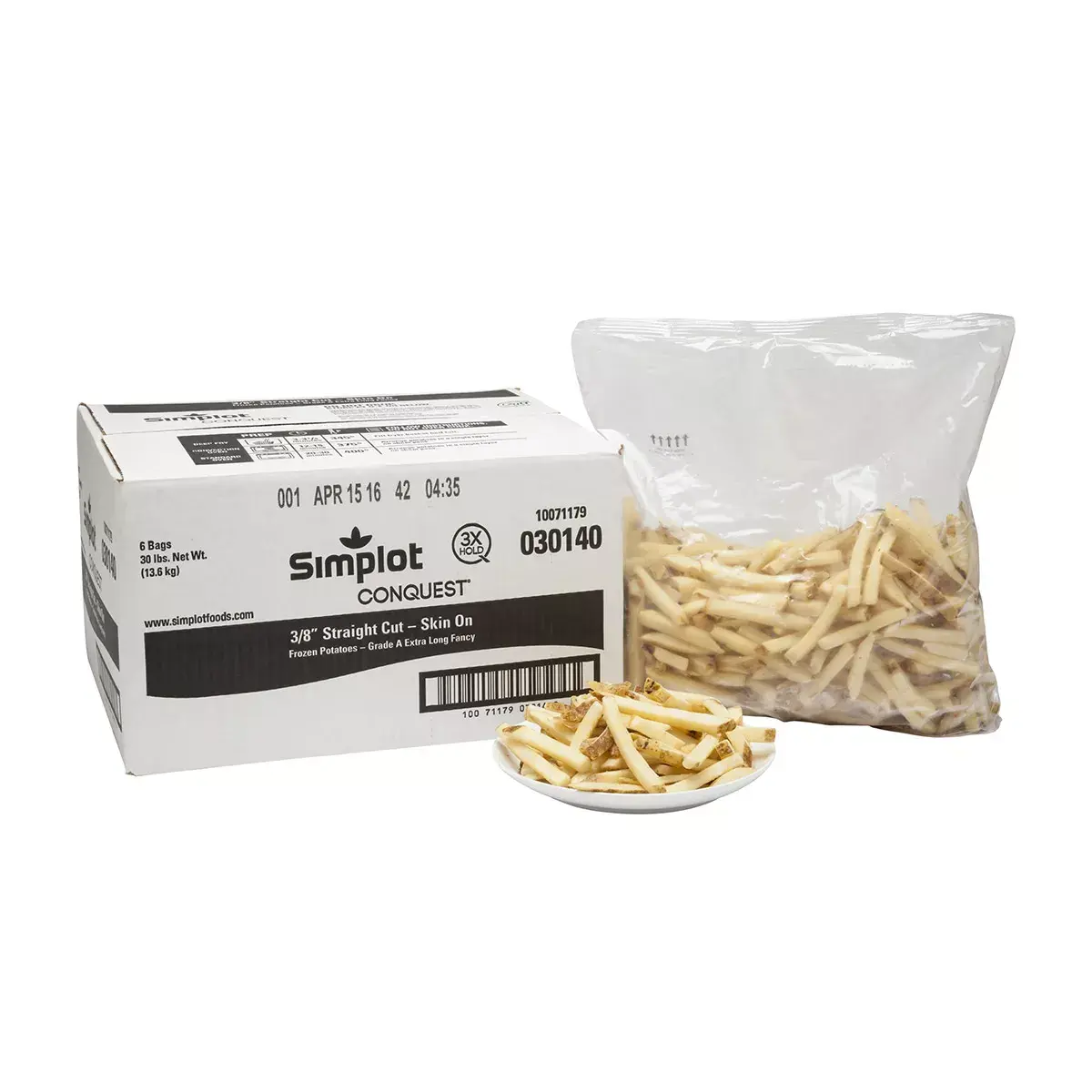 Simplot Conquest® Fries Clear Coated Straight Cut Fries, Skin On, Styled