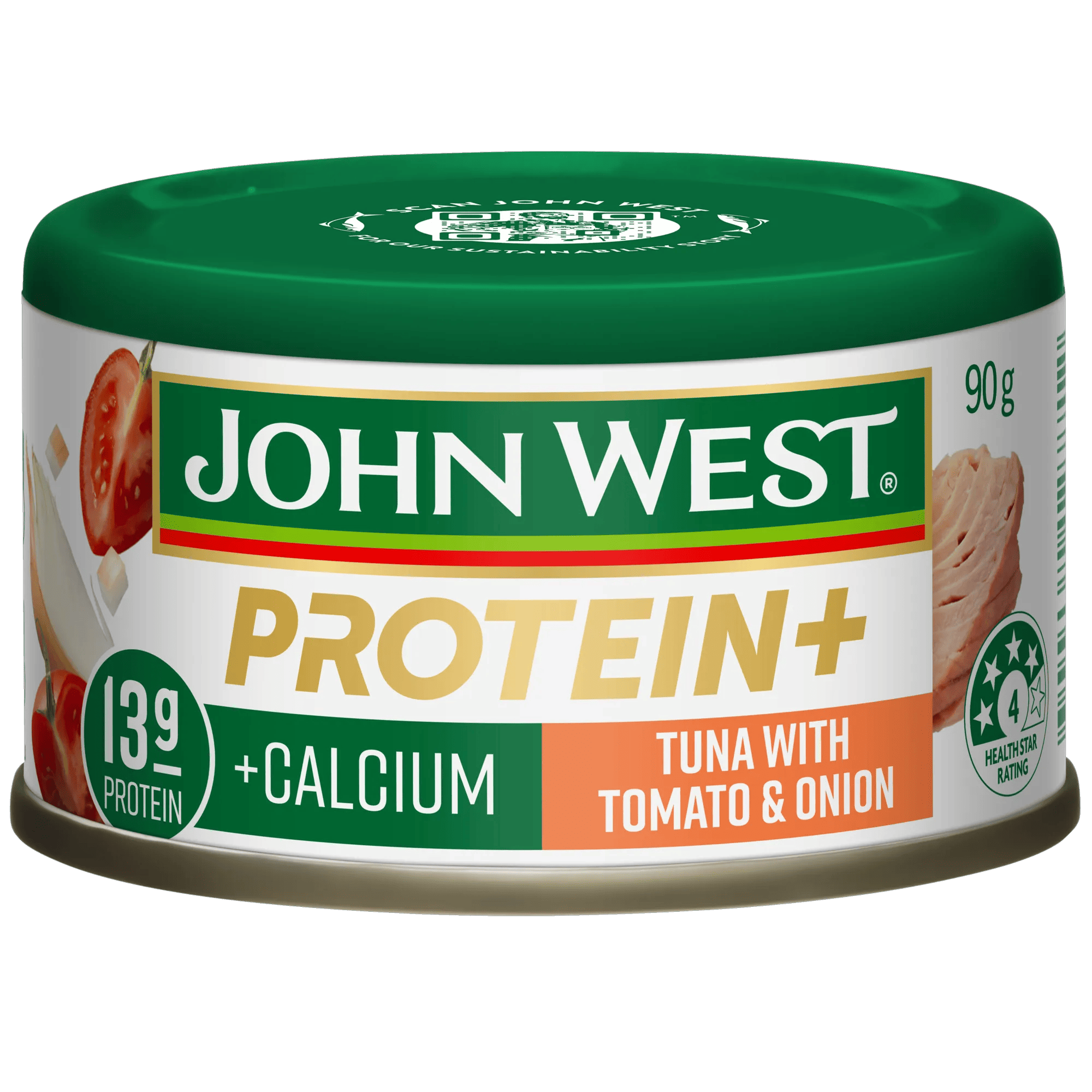 John West Protein+ Calcium Tuna Tomato and Onion 90g, Can