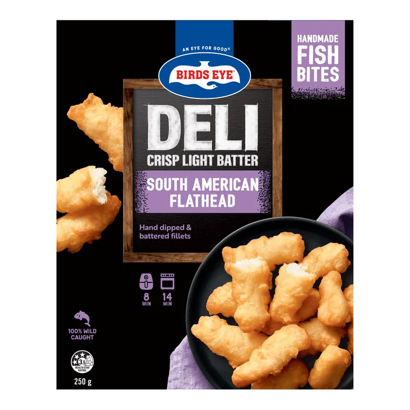 Birds Eye Deli South American Flathead Fish Bites 250 Grams Boxed