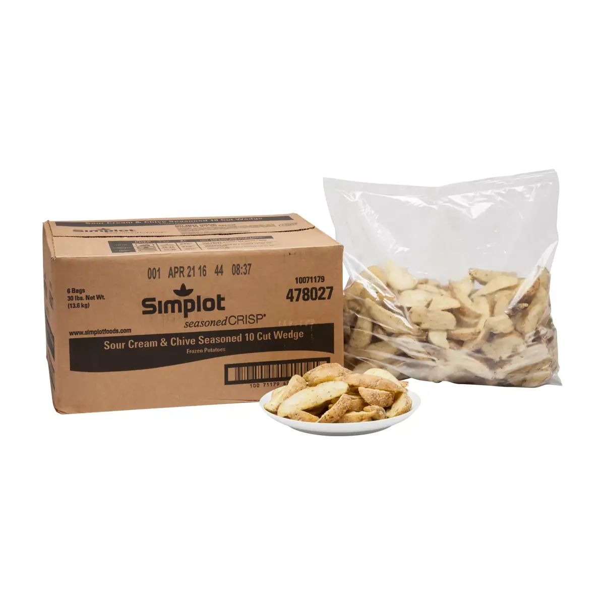 Simplot SeasonedCRISP® Fries Sour Cream and Chive 10 Cut Wedges, Skin On, Styled