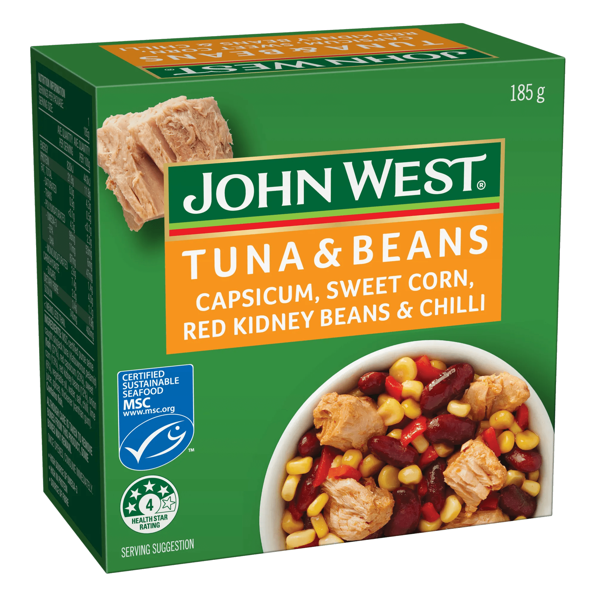John West Tuna and Beans Capsicum Sweet Corn Red Kidney Beans and Chilli 185g, Box